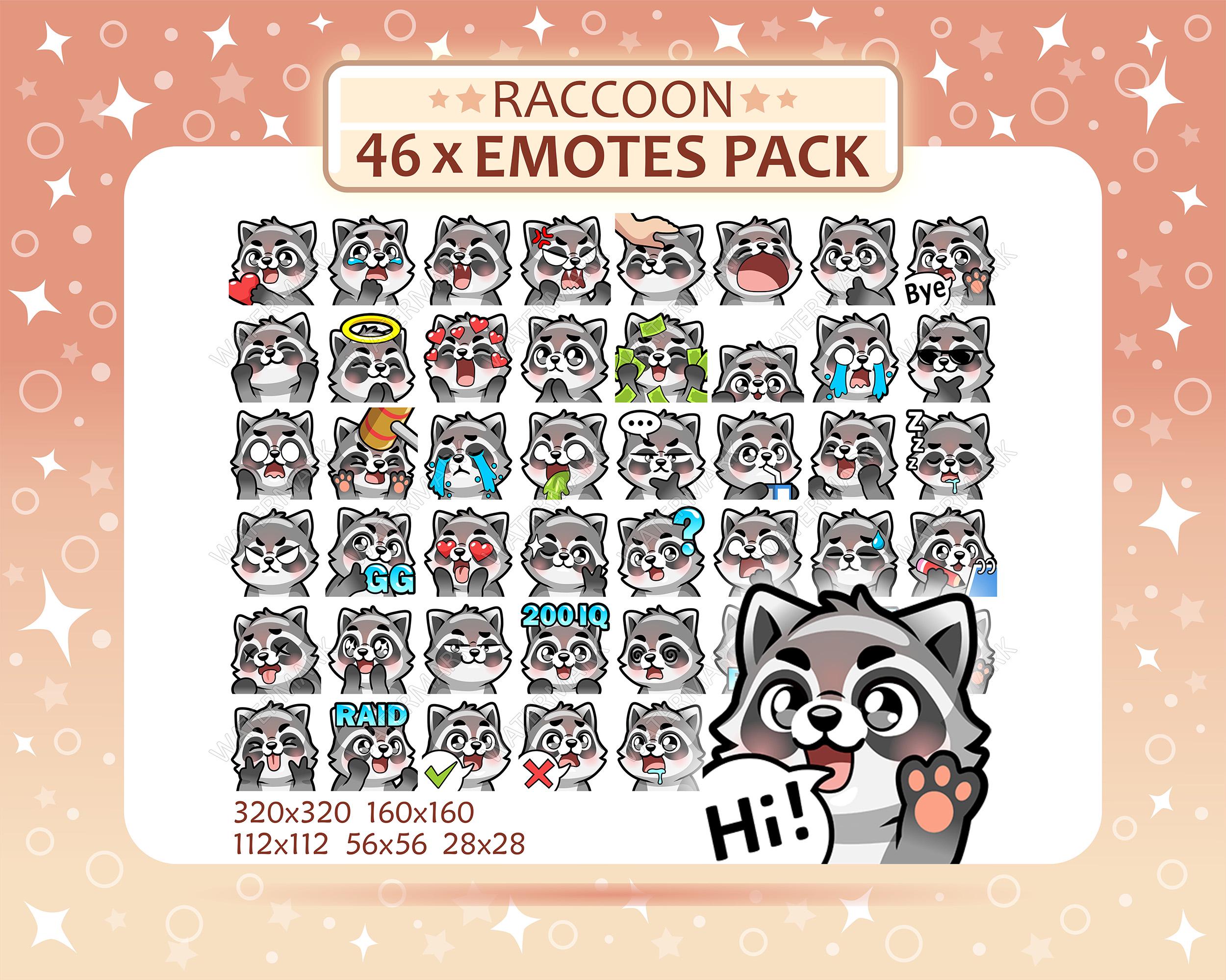 46 Raccoon Emotes Pack, Twitch Emotes, Discord Emotes, PNG Emotes