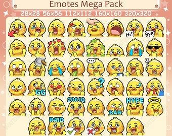 Yellow Chick / Duck Emotes x 46 for Twitch and Discord Emote | Chick Twitch Emote Pack, Discord Emote Pack, Bird Emotes Bundle Mega Pack