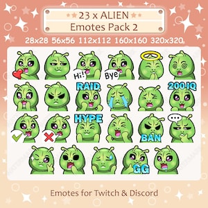 Alien Emotes x 23 Pack 2 for Twitch & Discord Emote | Alien Twitch Emote Pack, Discord Emote Pack, Cute Chibi Kawaii Alien Emoji Bundle