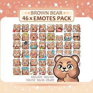 46 Brown Bear Emotes Pack, Twitch Emotes, Discord Emotes, PNG Emotes Pack, Ready to Use