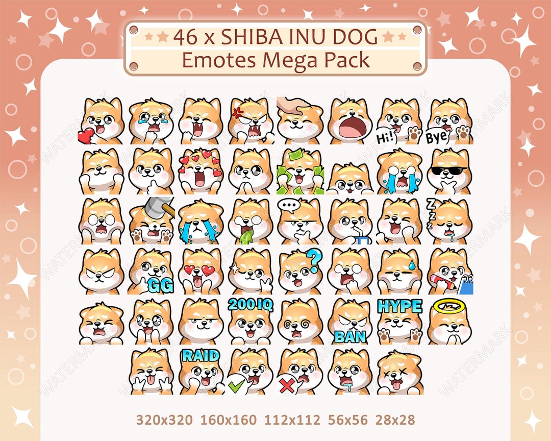 Shiba Inu Dog Emotes X 46 for Twitch, Discord, Youtube, Facebook, Kick ...