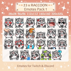Raccoon Emotes x 23 Pack 1 for Twitch & Discord Emote | Racoon Twitch Emote Pack, Discord Emote Pack, Raccoon Emotes Bundle Mega Pack