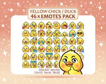 46 Yellow Chick or Duck Emotes Pack, Twitch Emotes, Discord Emotes, PNG Emotes Pack, Ready to Use