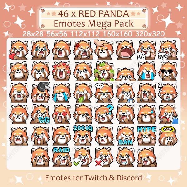 Roter Panda Emotes x 46 für Twitch & Discord Emote | Roter Panda Twitch Emote Pack, Discord Emote Pack, Roter Panda Emotes Bundle Mega Pack