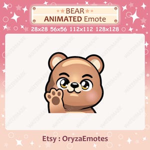 Animated Emote Brown Bear Waving Emote / Twitch & Discord Hello Emote / Hi or Bye Emote / Cute Chibi Teddy Bear Emoji / Emote for Streaming