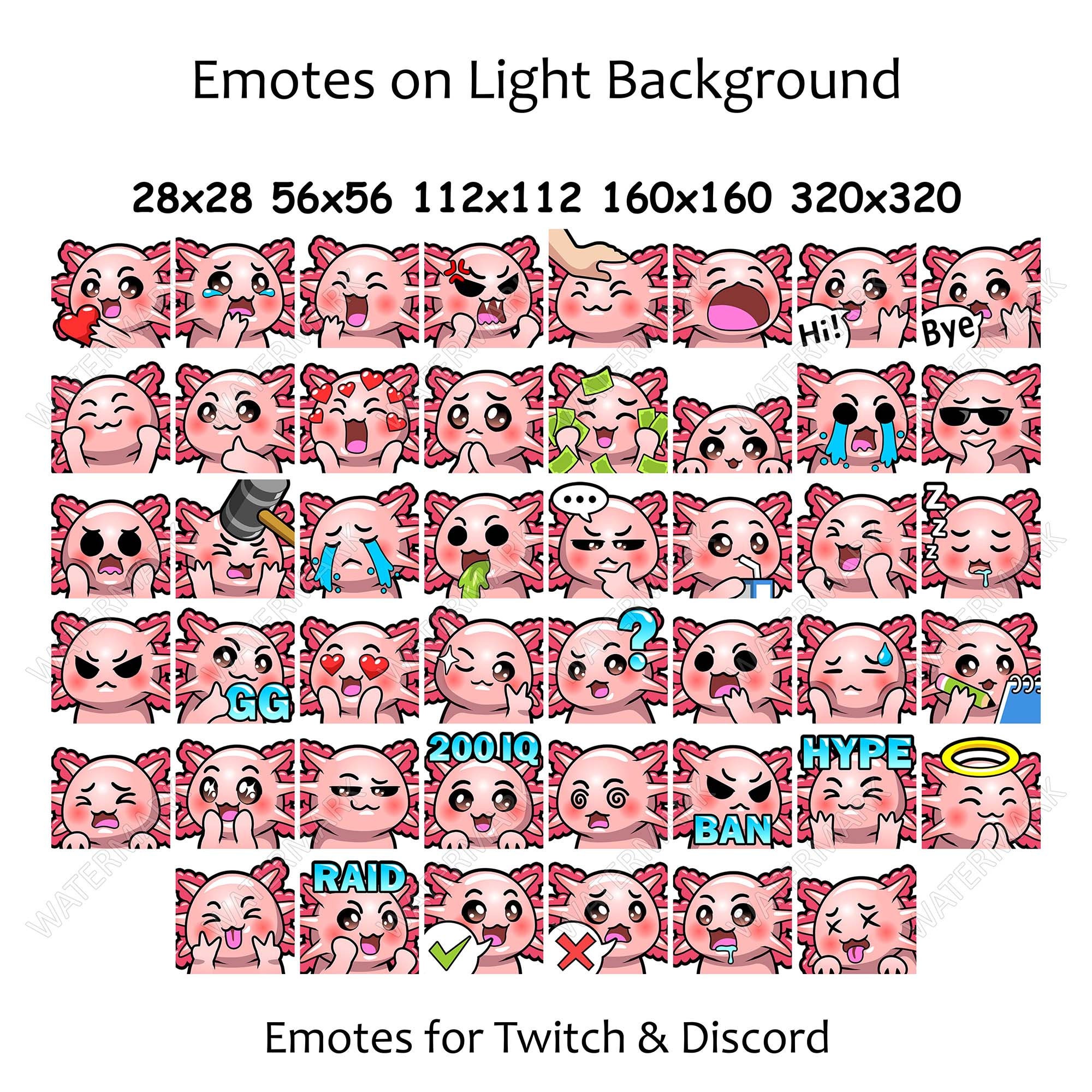 Buy Axolotl Emotes X 46 for Twitch & Discord Emote Pink Axolotl Twitch ...