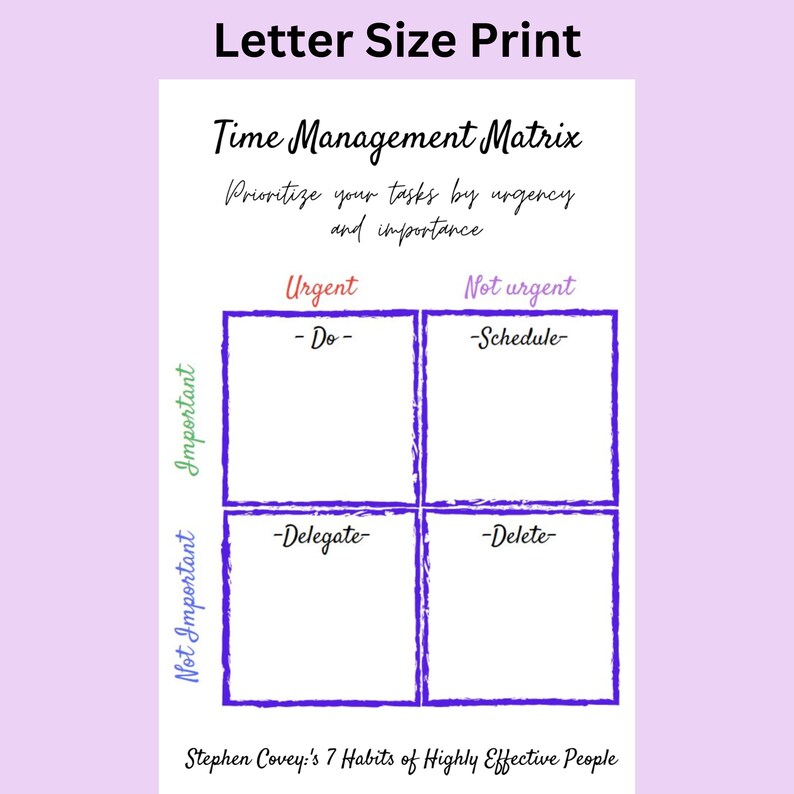 Printable Time Management Matrix for Better Time Management Habits