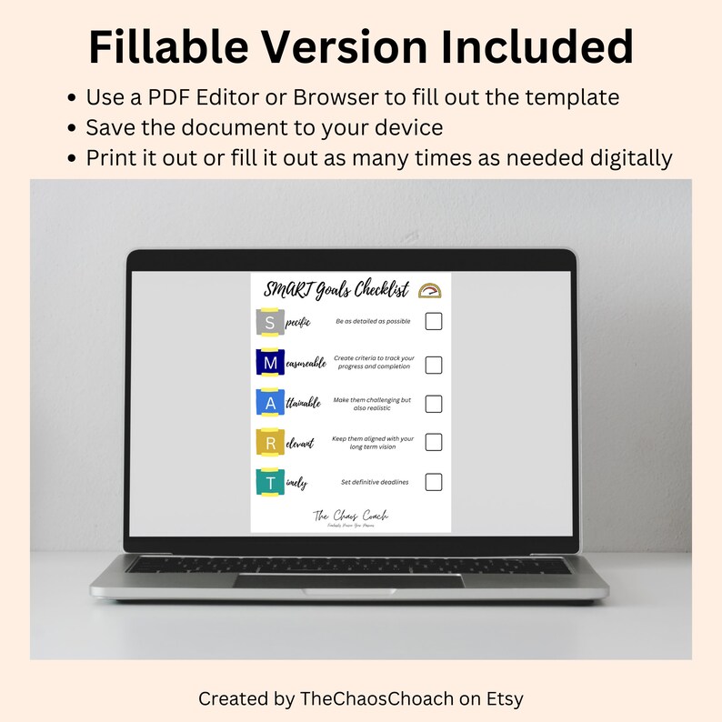 SMART Goals Checklist Printable Checklist Template Instant Download for