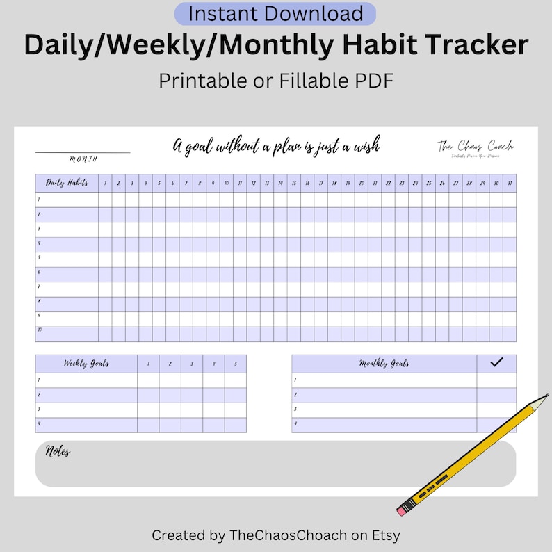 Habit Tracker Printable for Accountability and Goal Setting, Habit