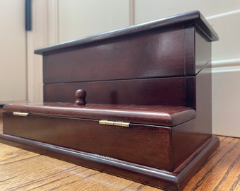 The Bombay Company Mahogany Wood Jewelry Box with Two Compartments Vintage 1987