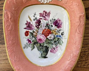 Antique Late 19th Century Italian Hand Painted Floral Porcelain Plate