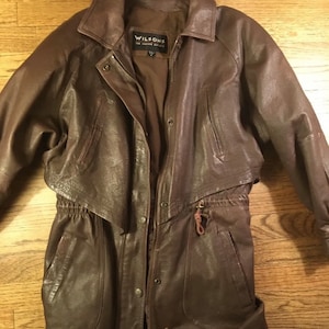 Vintage Wilson Leather Experts herrlång brun läderjacka storlek Small