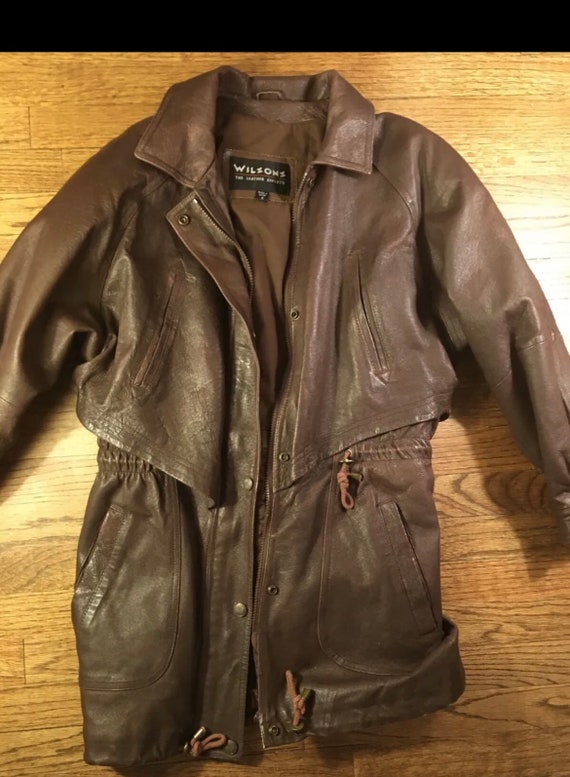 Vintage Wilson Leather Experts Men's Long Brown Leather Jacket