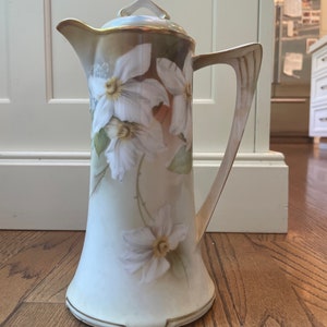 RS Prussia Water Perfected Flowers Coffee Or Chocolate Pot Marked Germany-RARE
