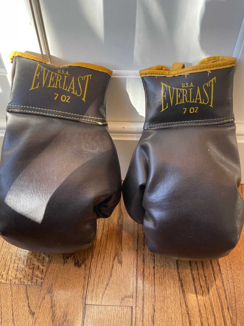 Vintage Everlast 7oz Boxing Gloves Brown Yellow Trim Laces RARE Etsy
