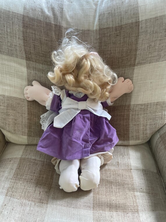 cabbage patch doll purple dress Vintage 80's Cabbage Patch Doll Purple Velvet Dress Blonde Hair Blue Eyes  *as Is