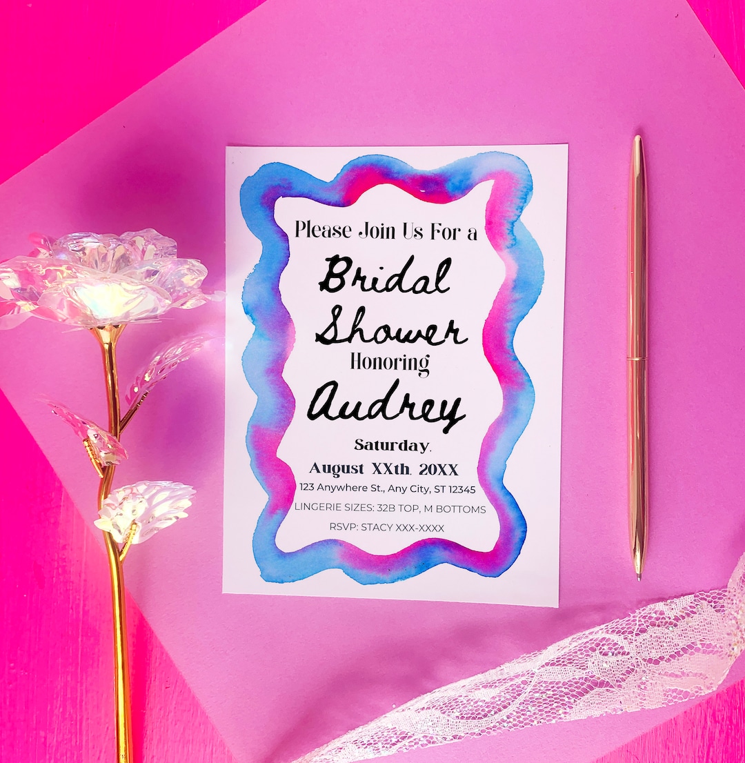 Editable Watercolor Modern Wavy Shower Invitation - Editable ...