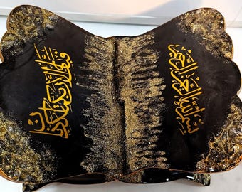 Personalized Black and Gold Resin Quran Stand: Floral Rehal