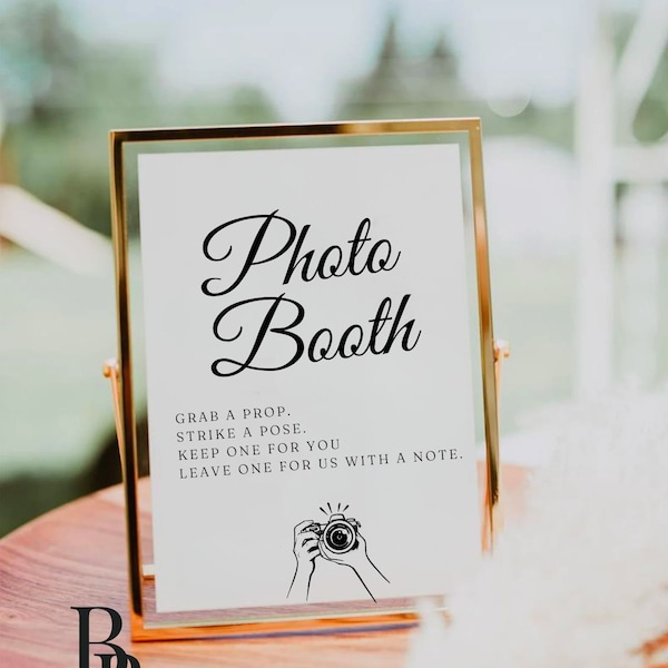 Wedding Photo Booth Sign Template, Modern Photobooth Sign, Printable Photo Booth Sign, Grab a Prop Strike a Pose Sign, DIY Wedding, snapshot