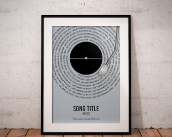 Framed Song Lyrics in the Style of a Vinyl Record for Birthday or Anniversary. Personalised Gift with Wedding Song / Favourite Song