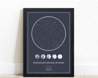 Star Map By Date For The Day You Were Born | Birthday Gift With Personal Star Map of Night Sky