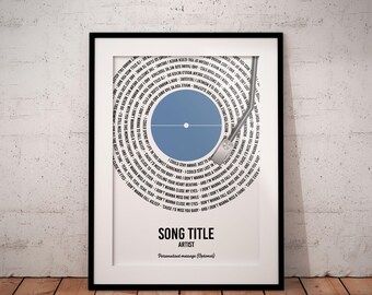 Custom Vinyl Lyrics Print, Personalised Music Poster, Customisable Music Gift, Anniversary Gift, Music Gift, Wedding Song Dance, A1/A2/A3/A4