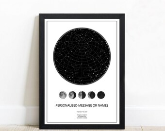 Custom Constellation Star Map Poster Print - Night Sky Framed Anniversary Wedding Gift - Star Map Gifted