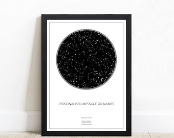 Personalised Star Map Print, Night We Married, When We Met, Stars The Night Sky Stars Above Map Poster Wedding Constellation Print Gift