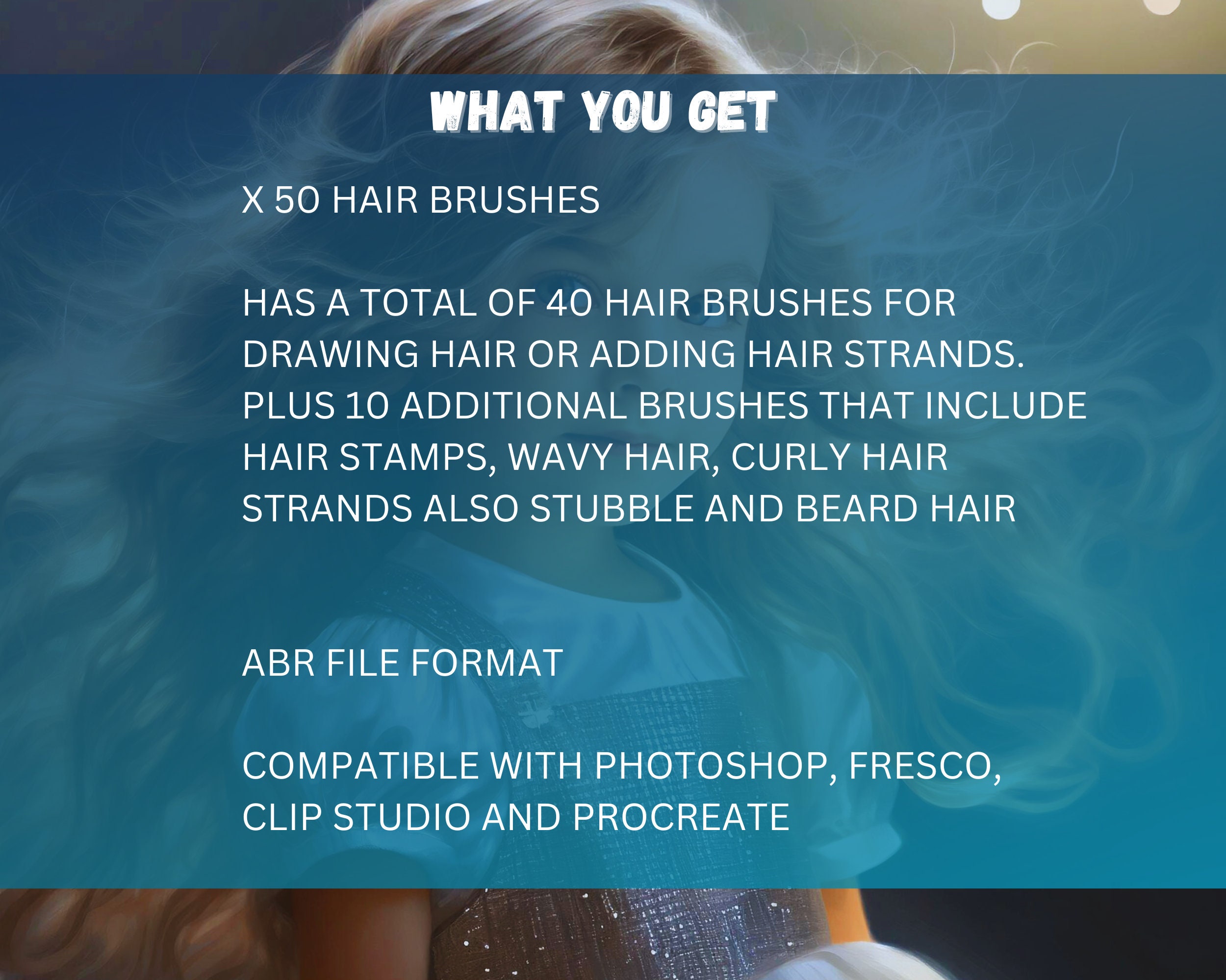 50 Hair Brushes. Instant Digital Download, Realistic Hair