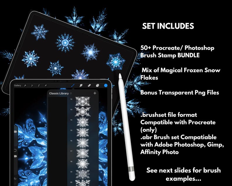 Frozen Snowflake Procreate Brushes | Winter Stamp Set + Pngs - Etsy