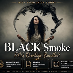 100+ Black Smoke Overlay PNG Bundle, Dark Fog Overlay, Witch Smoke Effects, Gothic Mist PNG, Photoshop Overlays, Moody Photo Effects