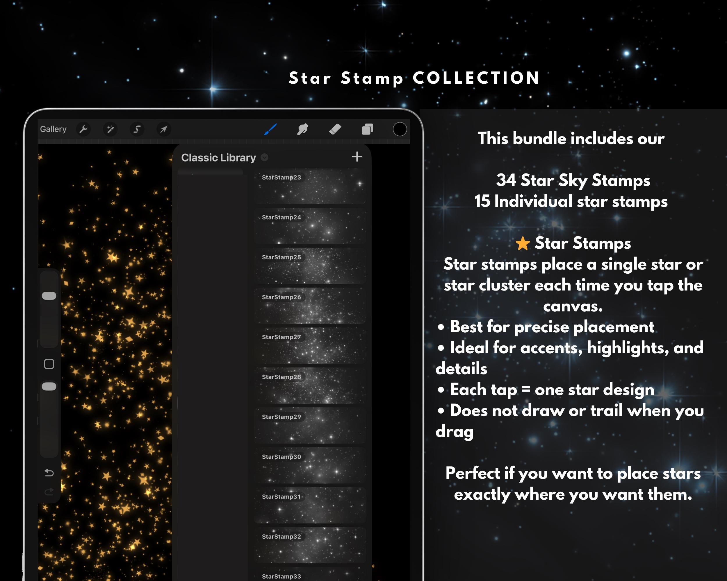 100+ Procreate Star Brushes and Stamps | Dynamic Sparkle, Glow & Star ...