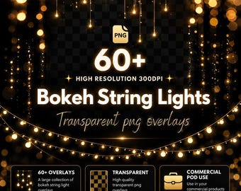 Gold Bokeh String Light Photo Overlays (Digital Download)