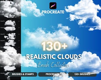 Set de pinceles de nubes para Procreate: más de 130 sellos de cielo realistas (descarga digital)