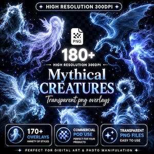 180+ Mythical Creatures PNG Overlays | Transparent Fantasy Clipart for Photographers & Digital Artists | Instant Download