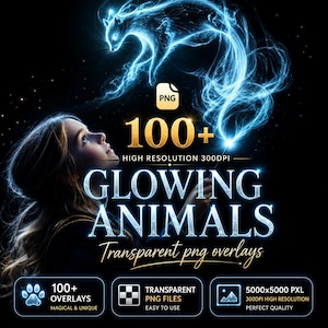 Pacchetto di sovrapposizioni PNG con animali totemici: effetti fotografici fantasy (download digitale)