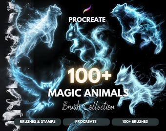 Más de 100 pinceles mágicos de animales para Procreate: Sellos de Halloween y fantasía (Descarga digital)