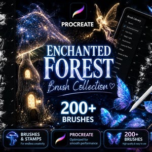 Procreate-Pinsel „Zauberwald“: Über 200 Leuchteffekte, Feenstempel (Digitaler Download)