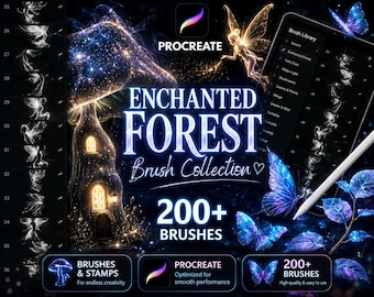 Magic Forest Procreate Brushes: 200+ Glow Effects, Fairy Stamps (Digital Download