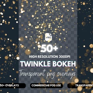Gold Bokeh Light Overlay: Twinkle Bokeh Photography Effects (PNG Clipart Digital Download 5000x5000pxl)