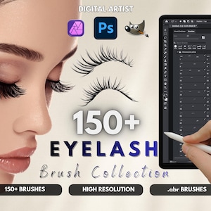 Photoshop Eyelashes Brushes: 150+ Volume Lash Brush Set (Digital Download) Compatible with Photoshop, Gimp, Affinity Photo