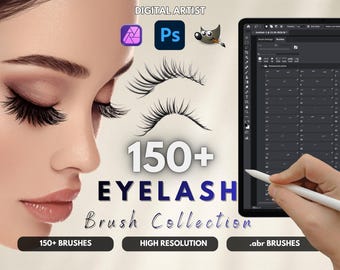 Photoshop Eyelashes Brushes: 150+ Volume Lash Brush Set (Digital Download) Compatible with Photoshop, Gimp, Affinity Photo