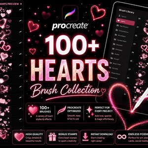 100+ Heart Stamp Brushes for Procreate | Love, Cute Romantic Heart Shapes | Digital Art Illustration Brushes