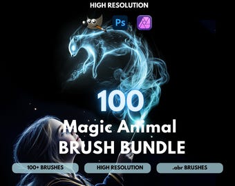 Pinceles mágicos de animales para Photoshop: Efectos brillantes y remolinos (descarga digital)