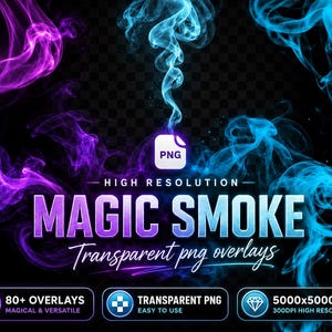 Magic Smoke PNG Overlays: Wizard Photo Effects (Digital Download 5000x5000pxl)