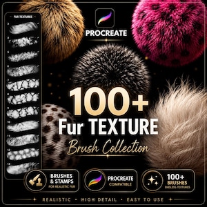 Ponad 100 pędzli do teksturowania futra dla Procreate (do pobrania w wersji cyfrowej)