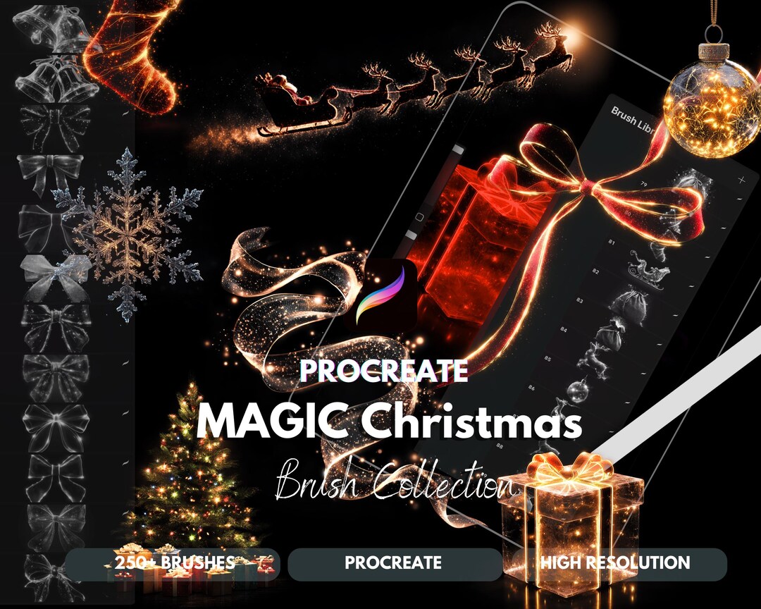 Magic Christmas Procreate Brush Bundle: 250+ Glow Effects, Light ...