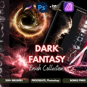 Pakiet pędzli Dark Fantasy, ponad 200 magicznych obrazów PNG, Procreate, Photoshop (pobranie cyfrowe)