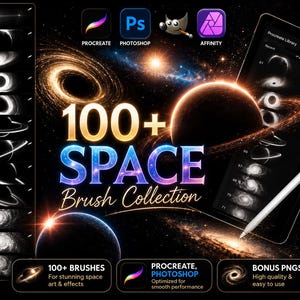 Paquete de galaxias espaciales / Imágenes prediseñadas cósmicas / Pinceles para Procreate y Photoshop / Universo PNG / Descarga digital transparente del conjunto de pinceles de cielo nocturno