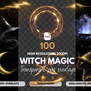 Witchy Elements PNG-overlays: magische clipart voor digitale kunst (digitale download 5000 x 5000 pxl)